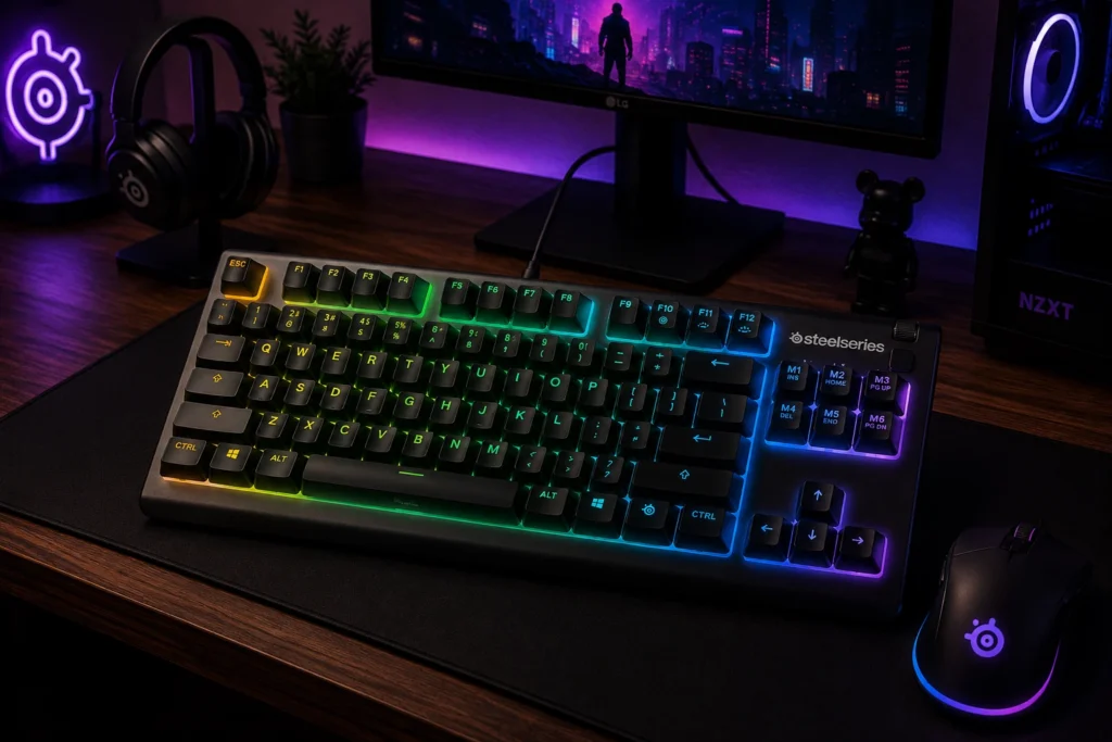 SteelSeries Apex 3 TKL budget membrane gaming keyboard with IP32 spill resistance