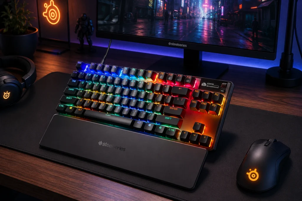 SteelSeries Apex Pro TKL Gen 3 keyboard with OmniPoint 3.0 magnetic linear switches and OLED display
