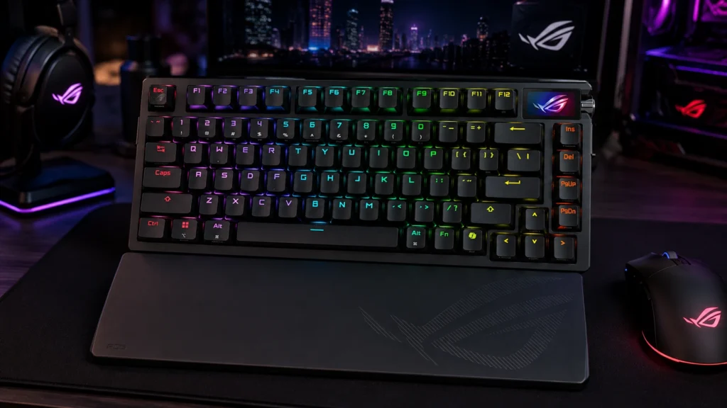 ASUS ROG Azoth Extreme 75% TKL wireless mechanical gaming keyboard with OLED screen and Mac support