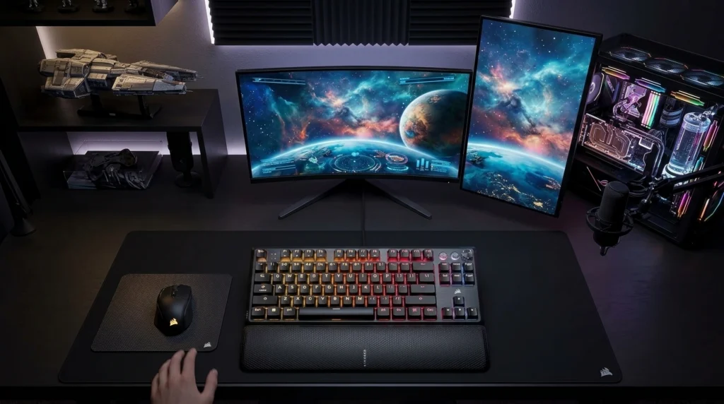 Corsair K70 RGB TKL clicky mechanical keyboard with Cherry MX Blue switches