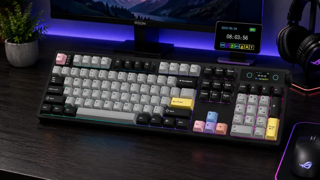 EPOMAKER TH108 Pro wireless mechanical keyboard in black with Sea Salt Silent switches, gasket mount, OLED screen, and knob