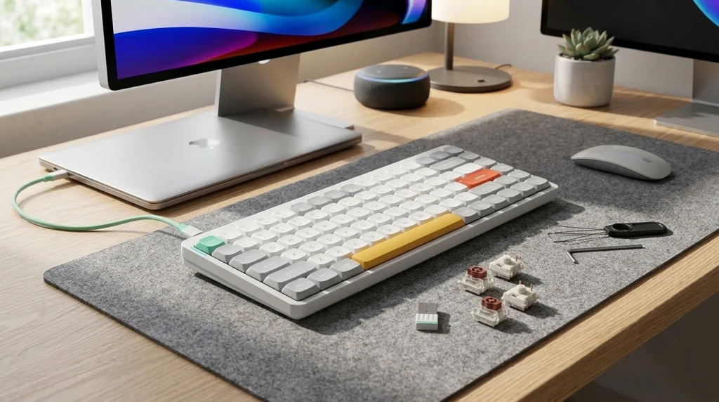 NuPhy Air75 V2 low-profile tactile TKL keyboard on a white desk