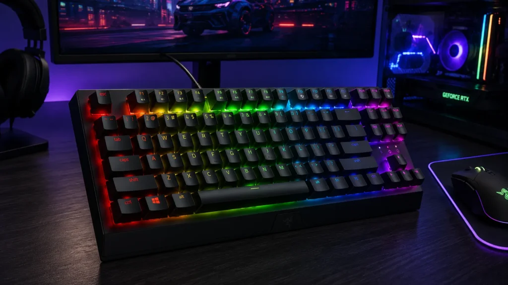Razer BlackWidow V3 Tenkeyless gaming keyboard with USB passthrough and Chroma RGB lighting