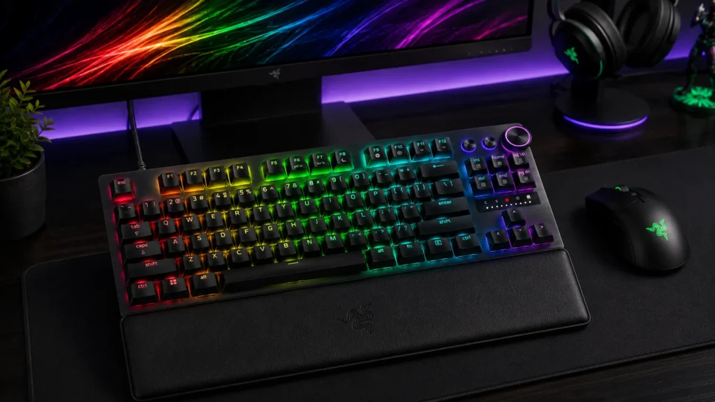 Razer Huntsman V3 Pro TKL gaming keyboard with double-shot PBT keycaps and analog optical switches