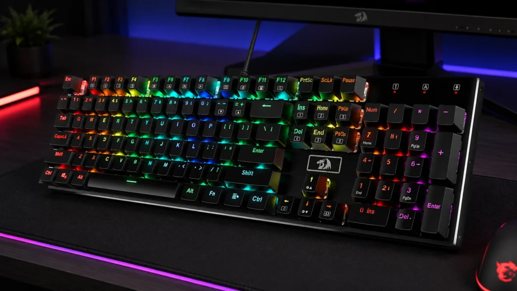 Redragon K556 budget tenkeyless mechanical keyboard with hot-swap switches, PBT keycaps, and RGB lighting for MMO gaming under 60 dollars