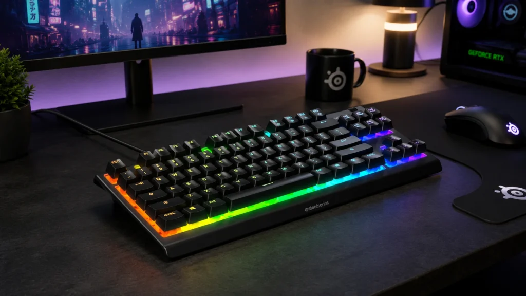 SteelSeries Apex 3 TKL budget gaming keyboard with RGB lighting compatible with PS5 and Xbox
