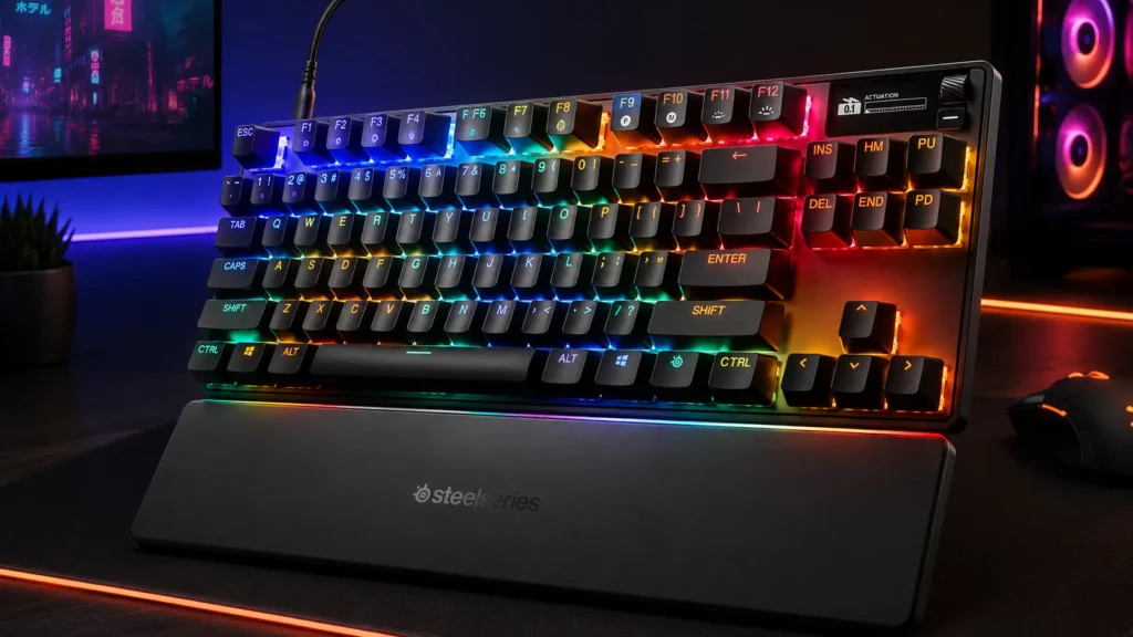 SteelSeries Apex Pro TKL Gen 3 gaming keyboard with OmniPoint 3.0 magnetic switches and OLED display