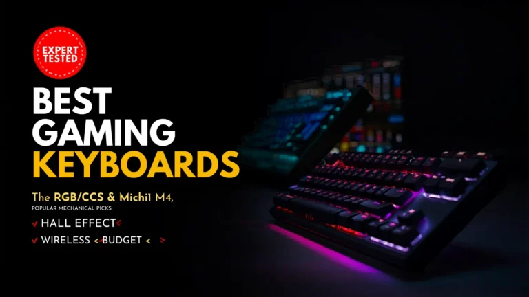 TECKNET full-size wired gaming keyboard with rainbow RGB backlight and integrated wrist rest