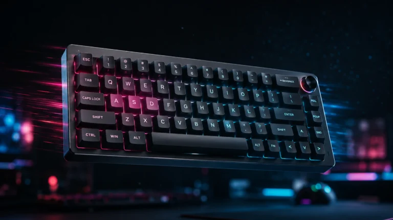 Premium 75% wireless mechanical keyboard with magenta and cyan RGB lighting — best wireless gaming keyboard for FPS