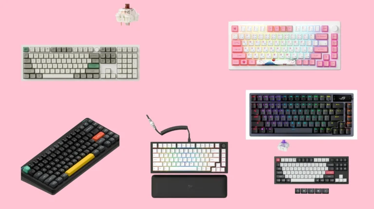 Best hot swappable keyboard lineup for gaming, including Keychron Q3, GMMK Pro, and ROG Azoth on a desk setup