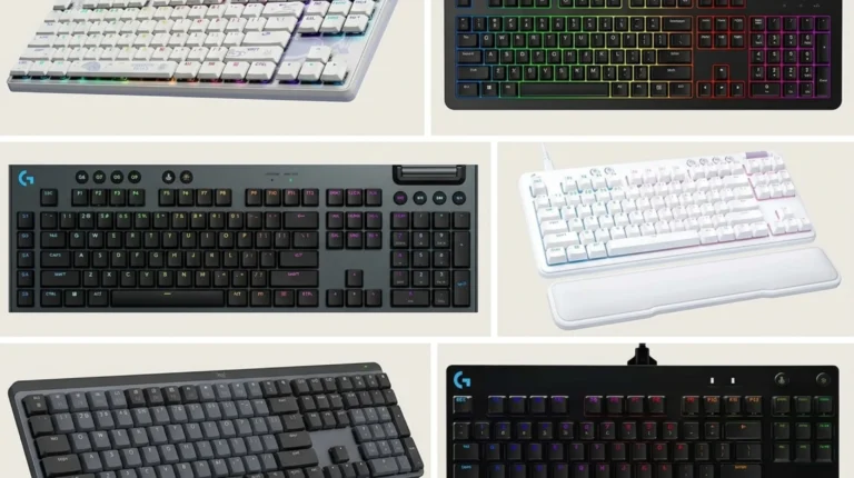 Best Logitech gaming keyboard roundup featuring G515, G915 X, G PRO TKL, and G713 on a clean desk setup