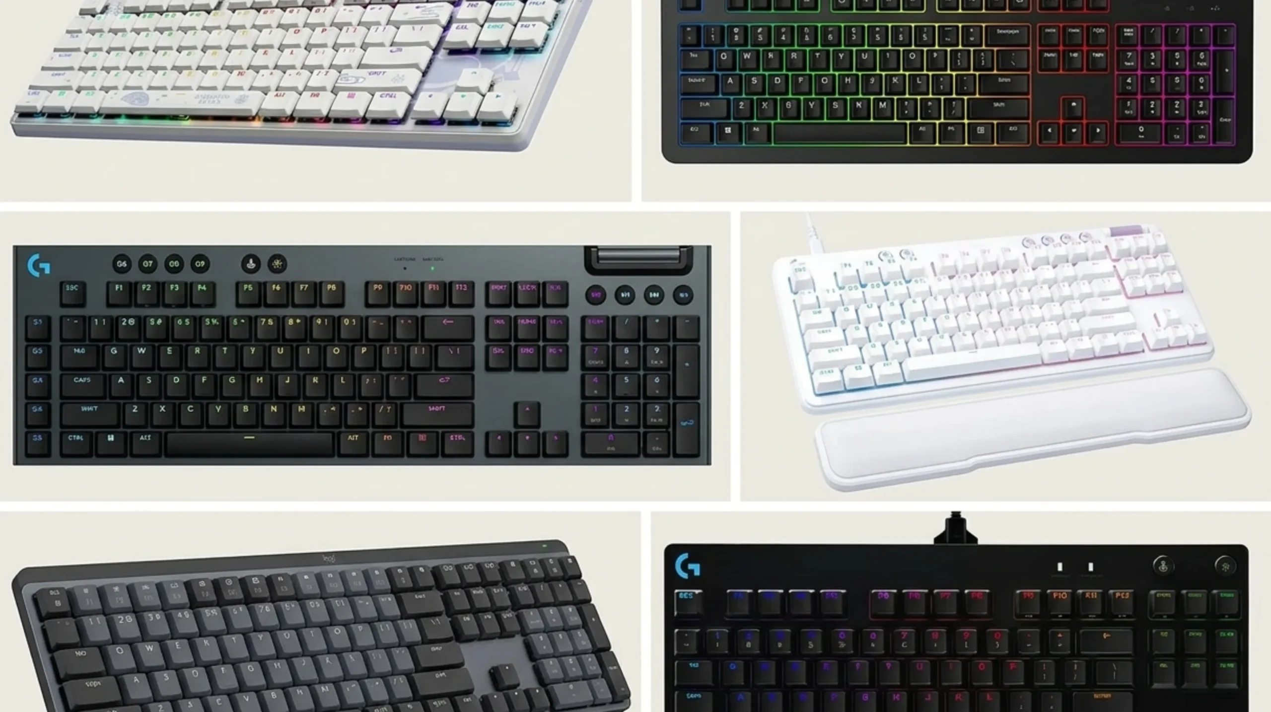 Best Logitech gaming keyboard roundup featuring G515, G915 X, G PRO TKL, and G713 on a clean desk setup