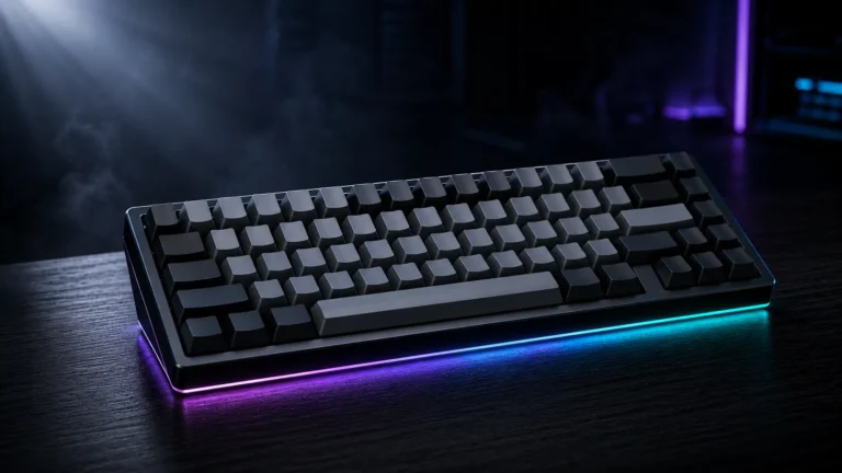 Best silent wireless gaming keyboard — 75% mechanical board with PBT keycaps and subtle RGB underglow on a dark desk