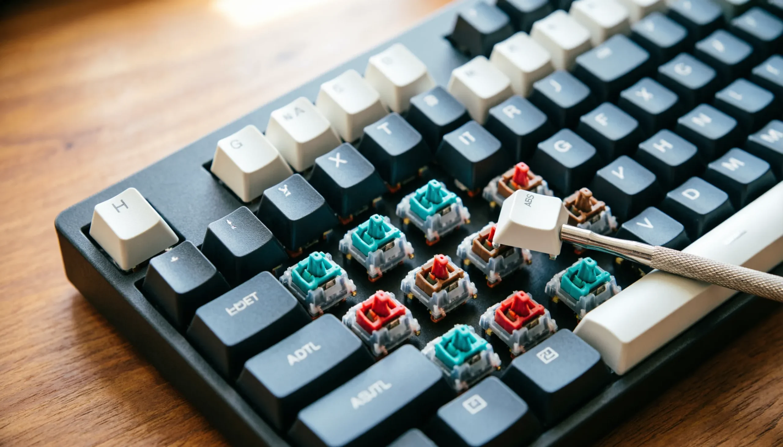 How to change keycaps on a mechanical keyboard using a wire puller
