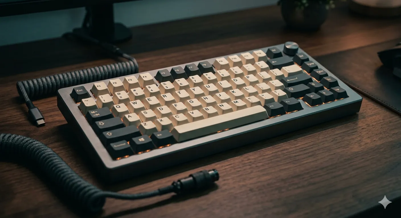 Completed custom mechanical keyboard build with PBT keycaps and aluminum case