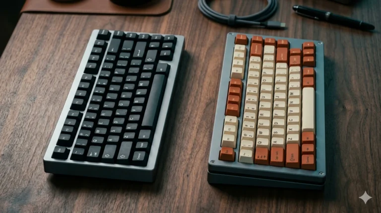 Magnetic keyboard vs mechanical keyboard compared side by side on a wooden desk