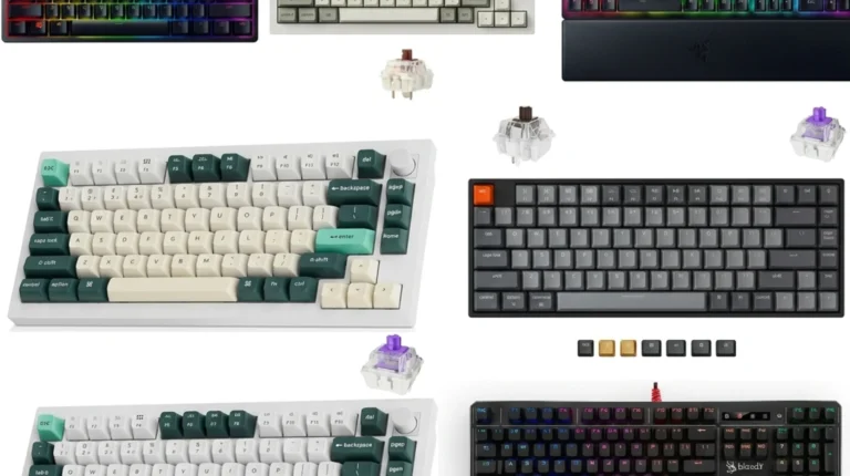 Mechanical vs optical keyboard switches compared up close, showing metal contact leaves and infrared light sensor side by side