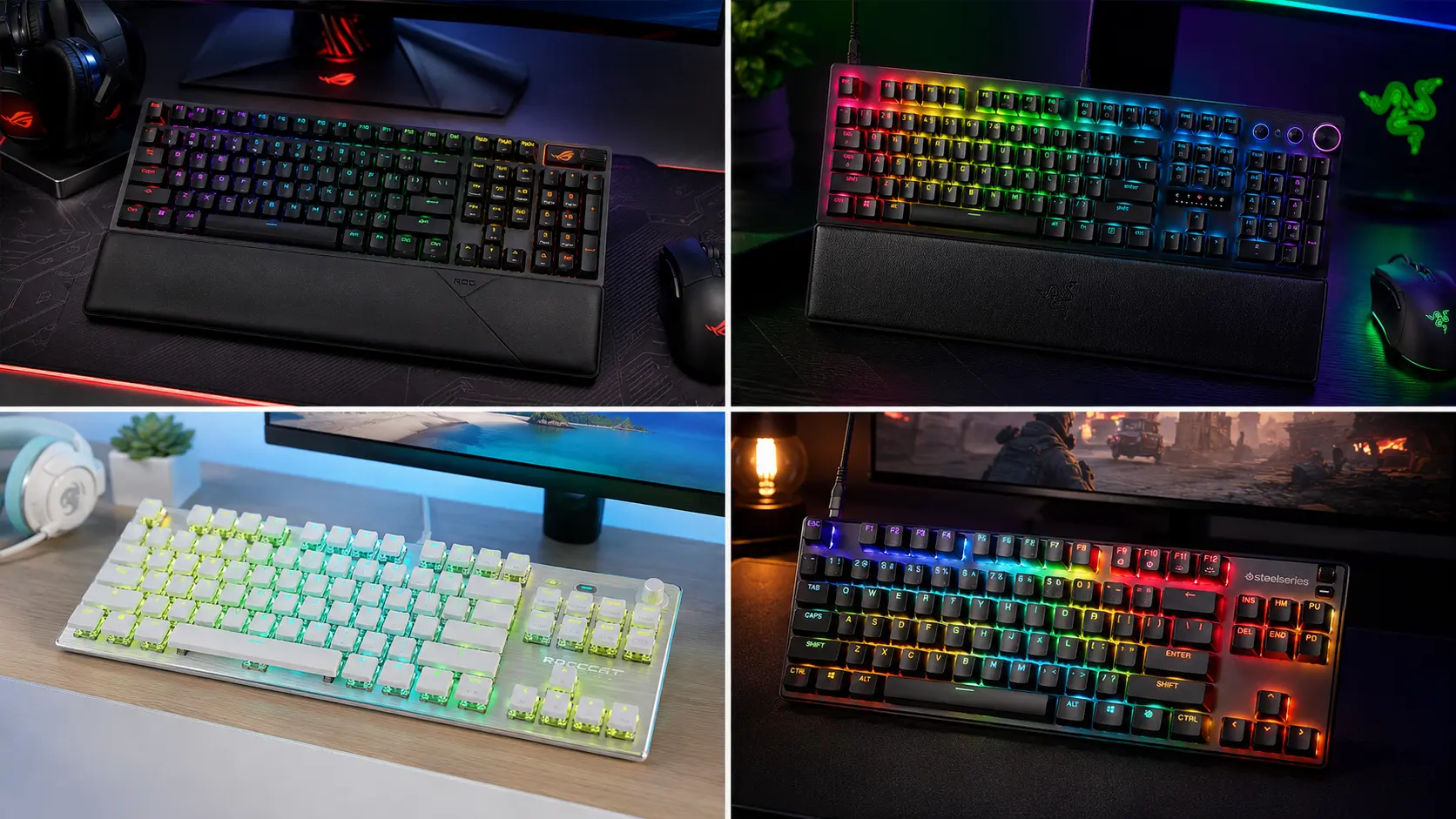 Best optical TKL gaming keyboard on a desk setup with RGB backlighting