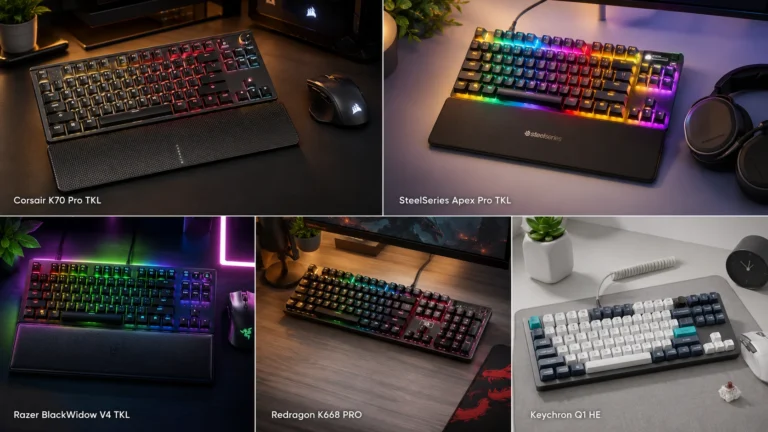 Lineup of the six best TKL gaming keyboards for MMO and MOBA players tested and ranked in 2026