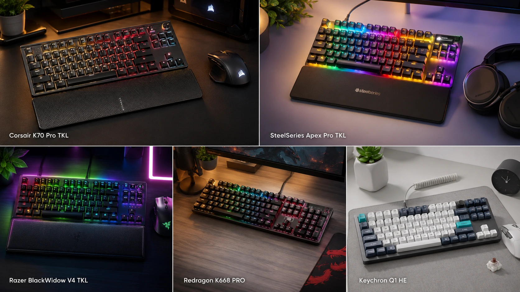 Lineup of the six best TKL gaming keyboards for MMO and MOBA players tested and ranked in 2026