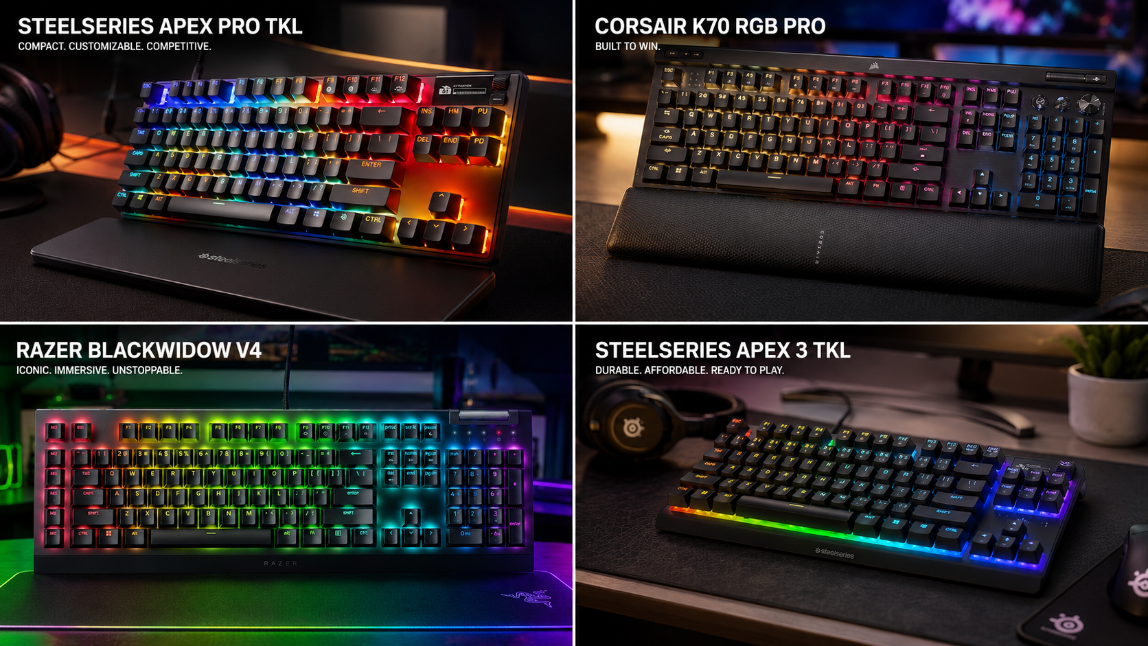Best TKL gaming keyboards for PS5 and Xbox lined up on a gaming desk