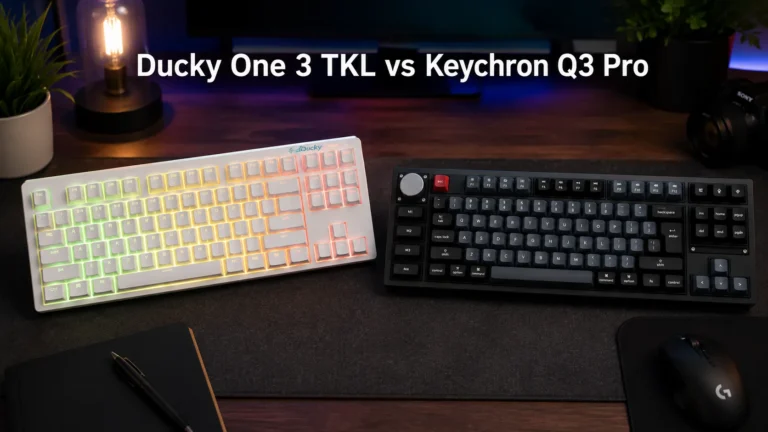 Ducky One 3 TKL vs Keychron Q3 Pro side by side comparison showing both TKL mechanical keyboards on a desk