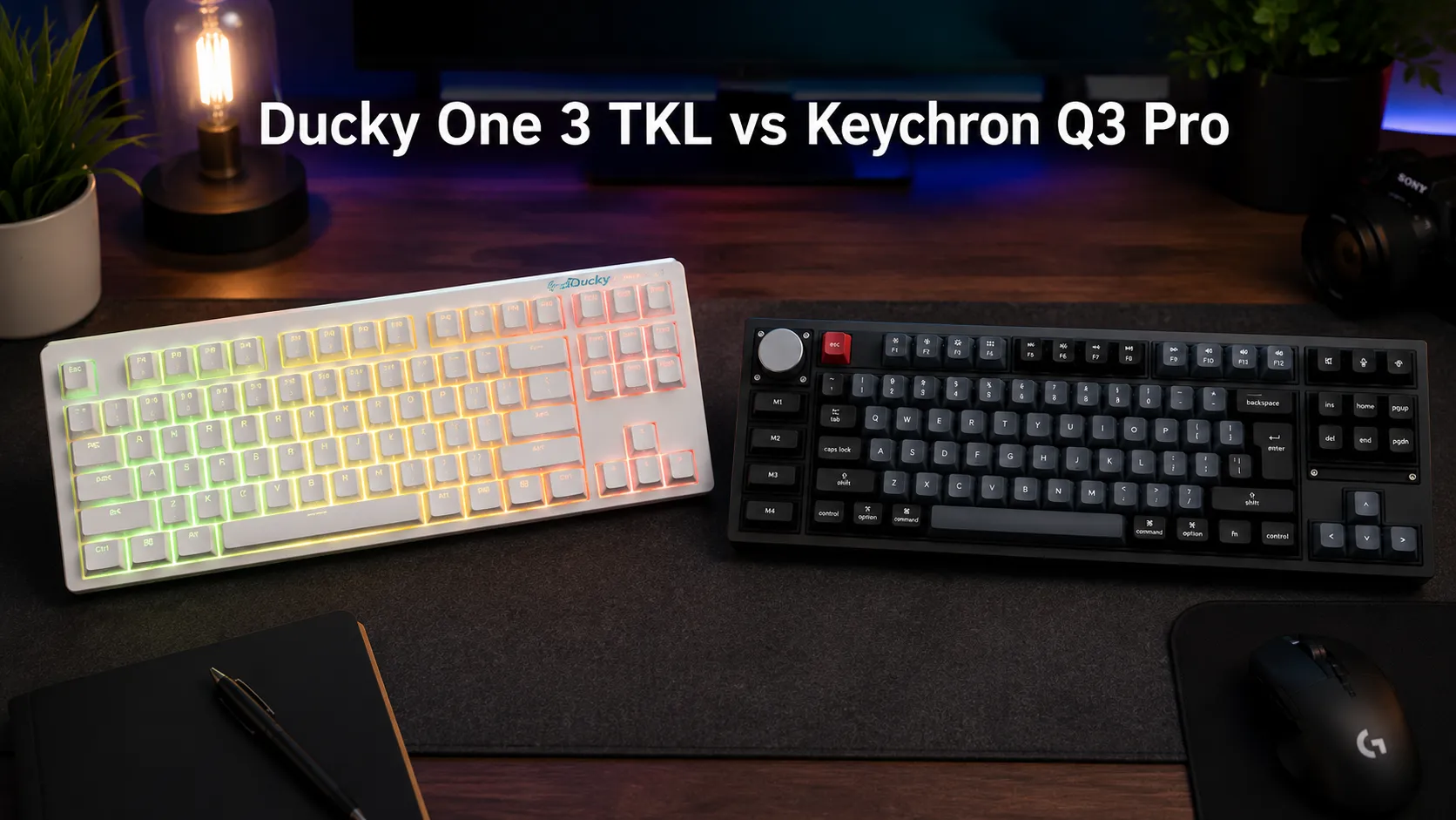 Ducky One 3 TKL vs Keychron Q3 Pro side by side comparison showing both TKL mechanical keyboards on a desk