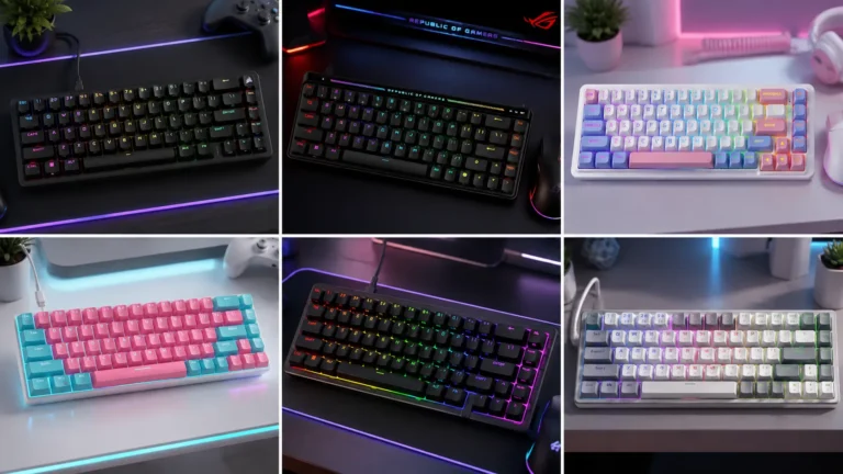 Best 65% gaming keyboards lined up on a desk including HyperX Origins 2 65 and ASUS ROG Falchion Ace HFX