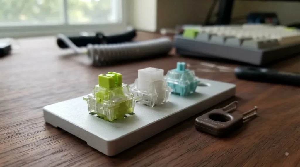 Best magnetic switches for gaming laid out on a Hall effect keyboard PCB, showing linear, clicky, and silent HE switch options