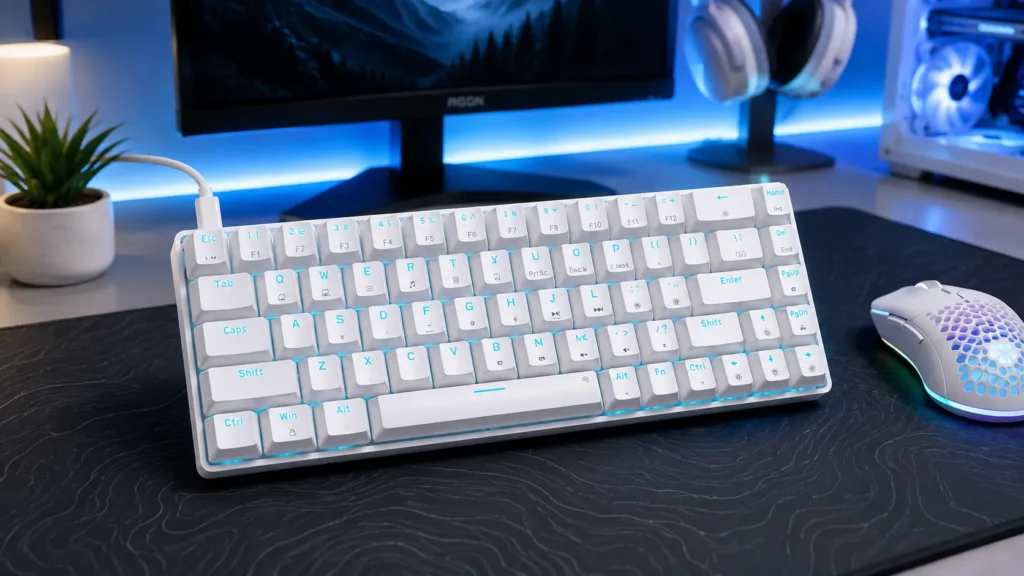 DIERYA T68SE compact 65 percent mechanical gaming keyboard in white with red switches