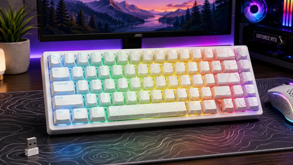 HITIME XVX M67 Spider Web white wireless 60 percent gaming keyboard with IMD keycap design and QMK/VIA