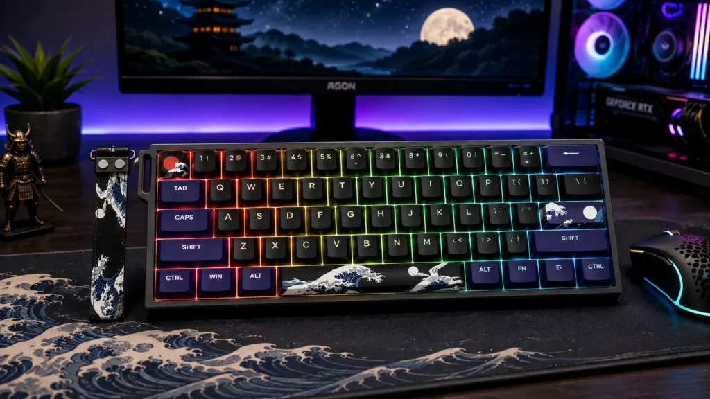 HITIME x XVX H61 Kanagawa 60 percent aluminum gaming keyboard with anime PBT keycaps and hot-swap sockets