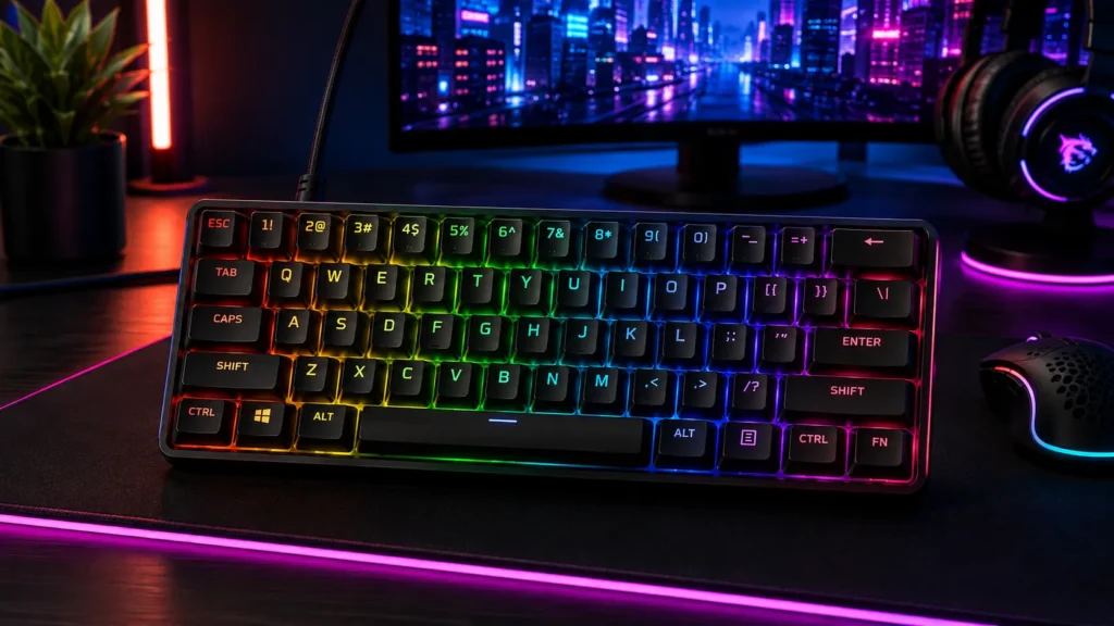 HyperX Alloy Origins 60 compact mechanical gaming keyboard with tactile Aqua switches