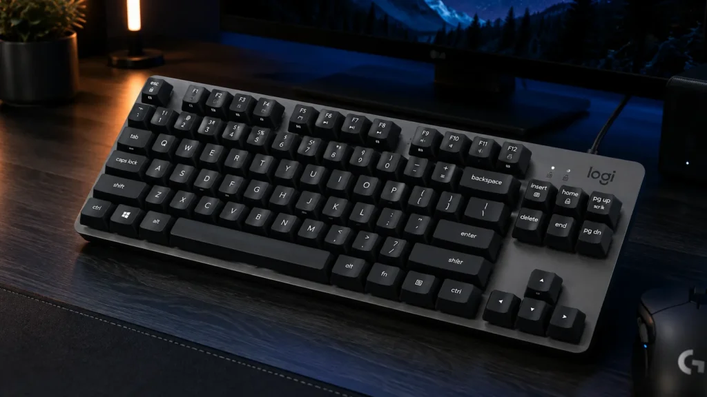 Logitech K835 TKL wired mechanical keyboard with aluminum frame and linear red switches