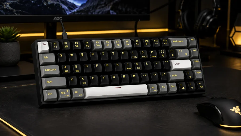 Newmen GM681 wired 60% mechanical keyboard with hot-swap switches, LED backlight, and compact 68-key layout