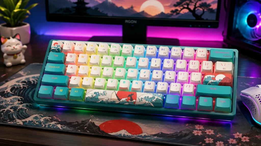 Womier WK61 V2 60 percent hot-swap gaming keyboard in blue with PBT keycaps and linear red switches