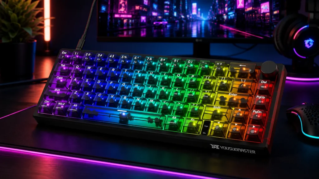 X83 65% gasket-mount mechanical gaming keyboard with volume knob and RGB backlight