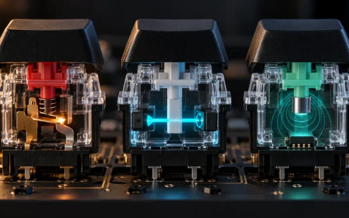 Hall Effect, optical, and mechanical keyboard switch mechanisms compared
