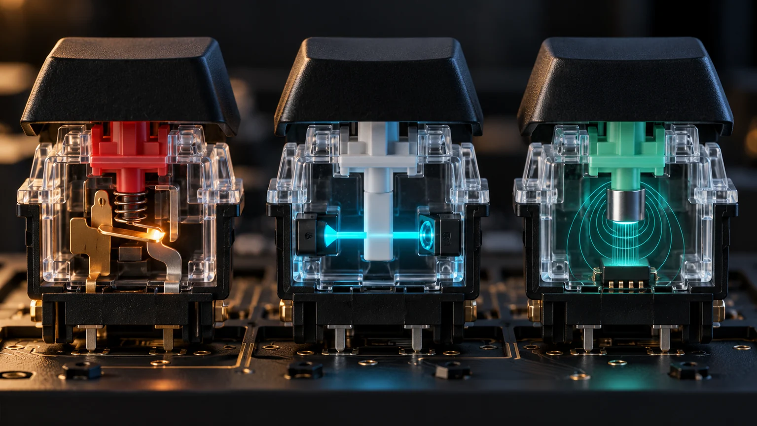 Hall Effect, optical, and mechanical keyboard switch mechanisms compared